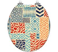 Round Toilet Seat Stained Glass Floral Flowers White Mosaic Tiles Resin Lid with Quiet Close Quick Release Hinges Decorative Seat with Cover Easy to Clean and Install (Color9)