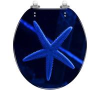 Round Toilet Seat Starfish Attached to Glass Aquarium Dark Resin Toilet lid with Quietly Close Quick Release Hinges Decorative Seat with Cover Easy to Clean and Install