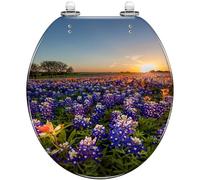 Round Toilet Seat Sunrise Tropical Island Palm Trees Sandy Beach Resin Toilet lid Quietly Close Quick Release Hinges Decorative Seat Cover Easy to Clean Install