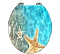 Round Toilet Seat Surfboard Palm Tree Beach Summer Resin Toilet lid Quietly Close Quick Release Hinges Decorative Seat Cover Easy to Clean Install (Color8)