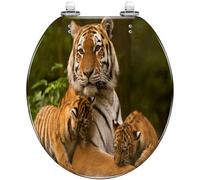 Round Toilet Seat Surfboard Palm Tree Beach Summer Resin Toilet lid Quietly Close Quick Release Hinges Decorative Seat Cover Easy to Clean Install (Color1)
