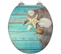 Round Toilet Seat Surfboard Palm Tree Beach Summer Resin Toilet lid Quietly Close Quick Release Hinges Decorative Seat Cover Easy to Clean Install