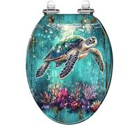 Round Toilet Seat Vibrant Sea Turtle Watercolor Colorful Corals Resin Toilet Seat Quietly Close Quick Release Hinges Decorative Toilet Seat with Cover Easy to Install Style 9 Elongated