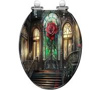 Round Toilet Seat Watercolor Floral Seamless Pattern Blurred Roses Hand Drawn Nature Resin Toilet Seat Quietly Close Quick Release Hinges with Cover Bumpers Style 2 Elongated