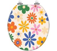 Round Toilet Seat with Quiet Close, Quick Release Hinges, Tropical Beach Okinawa Design, Decorative Resin Lid, Easy to Clean and Install