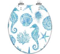 Round Toilet Seat with Quiet Close, Quick Release Hinges, Tropical Beach Okinawa Design, Decorative Resin Lid, Easy to Clean and Install