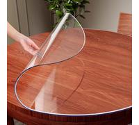 Round Transparent Table Protector 155cm/61in Heavy-Duty PVC Tablecloth Waterproof Washable Grease Resistant Ideal for Dining Room & Office Use