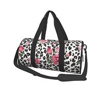 Round Travel Bag Cute Pink Rose Mix Leopard Pattern Gym Bag for Men Women Duffel Bag Sports Bag