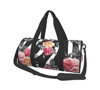 Round Travel Bag Roses Flower Floral Zebra Stripes Gym Bag for Men Women Duffel Bag Sports Bag
