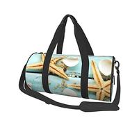 Round Travel Bag Starfish Shell Blue Wood On Beach Scenery Gym Bag for Men Women Duffel Bag Sports Bag