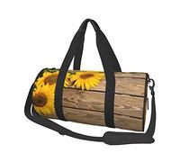 Round Travel Bag Three Sunflowers On Wooden Gym Bag for Men Women Duffel Bag Sports Bag