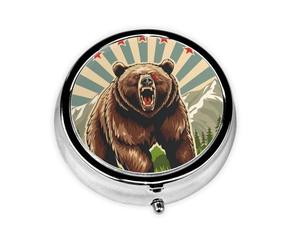 Round Travel Pill Organizer, Compact Daily Small Pill Case with 3 Compartments, Full Print Design California State