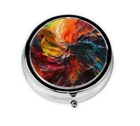 Round Travel Pill Organizer, Compact Daily Small Pill Case with 3 Compartments, Full Print Design Chaos and Disorder