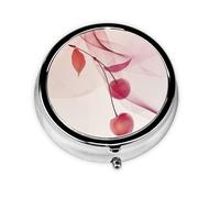 Round Travel Pill Organizer, Compact Daily Small Pill Case with 3 Compartments, Full Print Design Cherry