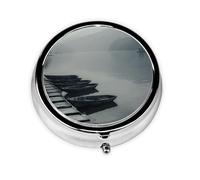 Round Travel Pill Organizer, Compact Daily Small Pill Case with 3 Compartments, Full Print Design Ferry Crossing