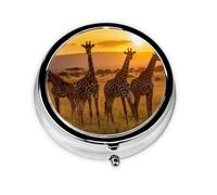 Round Travel Pill Organizer, Compact Daily Small Pill Case with 3 Compartments, Full Print Design Giraffe