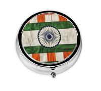 Round Travel Pill Organizer, Compact Daily Small Pill Case with 3 Compartments, Full Print Design India Flag