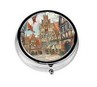 Round Travel Pill Organizer, Compact Daily Small Pill Case with 3 Compartments, Full Print Design Not Coming to Meiqi