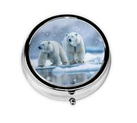Round Travel Pill Organizer, Compact Daily Small Pill Case with 3 Compartments, Full Print Design Polar Bear in Snowy Weather