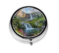 Round Travel Pill Organizer, Compact Daily Small Pill Case with 3 Compartments, Full Print Design Rainbow
