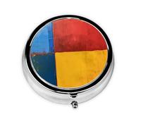 Round Travel Pill Organizer, Compact Daily Small Pill Case with 3 Compartments, Full Print Design red, Yellow, Blue