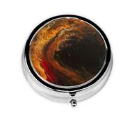 Round Travel Pill Organizer, Compact Daily Small Pill Case with 3 Compartments, Full Print Design Red Flame Flowing Light