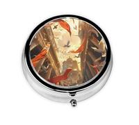 Round Travel Pill Organizer, Compact Daily Small Pill Case with 3 Compartments, Full Print Design Restoration