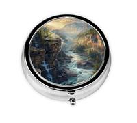 Round Travel Pill Organizer, Compact Daily Small Pill Case with 3 Compartments, Full Print Design Rivers Flow Freely
