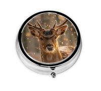 Round Travel Pill Organizer, Compact Daily Small Pill Case with 3 Compartments, Full Print Design sika Deer