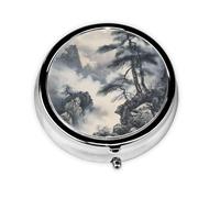 Round Travel Pill Organizer, Compact Daily Small Pill Case with 3 Compartments, Full Print Design Song Tao