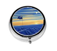 Round Travel Pill Organizer, Compact Daily Small Pill Case with 3 Compartments, Full Print Design South Dakota State Flag