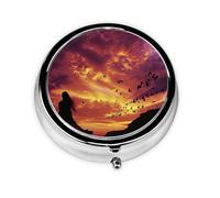 Round Travel Pill Organizer, Compact Daily Small Pill Case with 3 Compartments, Full Print Design The Sky is Filled with Rosy Glow