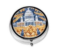 Round Travel Pill Organizer, Compact Daily Small Pill Case with 3 Compartments, Full Print Design Wisconsin Flag