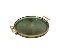 Round Tray with Gold Handle Luxurious Decorative Tray Fruit Plate Clear Serving Trays for Bathroom Bedroom Kitchen Dressing Table