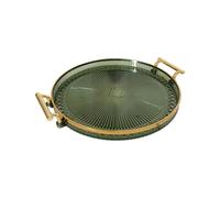 Round Tray with Gold Handle,Round Serving Tray with Gold Handles and Golden Rim Border | Double Ear Tray for Snack Coffee Bread Fruit, Decorative Trays