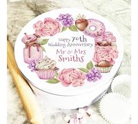 Round Treats Floral Wreath 70th Wedding Anniversary Personalised Cake Tin Personalised Gift | Custom Gift | Personalized Tin | Cake, Biscuit & Treat Tins | Gift For Her | Gift For Him