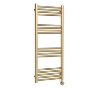 Balterley Round Tube Heated Towel Rail With 17 Bars, 1200mm X 500mm, Brushed Brass