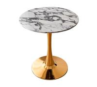 Round Tulip Dining Table, Modern Mid-Century Bistro Table With Polished Gold Stainless Steel Pedestal Base & Natural Pandora Marble Tabletop, Coffee Side Table For Ki(Size:80x80x75cm,Color:white gray)