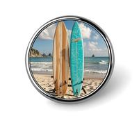 Round Turquoise Wood Surfboard Brooch Classic Mini Pin 1 Inch Aluminum Alloy Lapel Pin Personalized Button Badge for Backpack Hat Suit Jacket Clothing Decoration