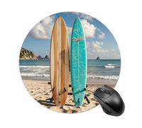 Round Turquoise Wood Surfboard Mouse Pad Non-Slip Rubber Base Waterproof Mouse Mat Travel Portable Gaming Mousepad for Office Work Home Computer Laptop Personalized Accessory