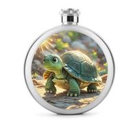 Round Turtle in The Sun Hip Flask Stainless Steel Portable Whiskey Flask Personalized Pocket Alcohol Flasks Leak Proof Liquor Bottle Gift for Men Women Wedding Party