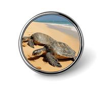 Round Turtles on The Beach Lapel Pin Metal Brooch Personalized Novelty Pin Cute Button Badge Safety Pin Fashion Jewelry Accessories Gift for Clothes Hat Backpack Bag