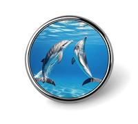Round Two Dolphins Lapel Pin Metal Brooch Personalized Novelty Pin Cute Button Badge Safety Pin Fashion Jewelry Accessories Gift for Clothes Hat Backpack Bag