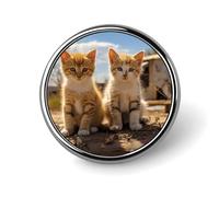 Round Two Little Cats Brooch Classic Mini Pin 1 Inch Aluminum Alloy Lapel Pin Personalized Button Badge for Backpack Hat Suit Jacket Clothing Decoration