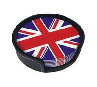 Round Union Jack Union Jack Print Leather Coasters with Holder for Kitchen Office Dining Table Decor