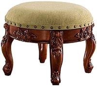 Round Upholstered Footstool - Carved Leather Footrest with Button, Slish European Design for Sofa & Coffee Table, Chic Home Decor Accent, Perfect for Living Room