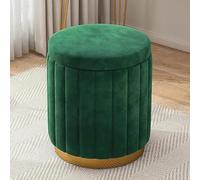 Round Upholstered Footstool with Storage - Velvet Dressing Table Stool for Bedroom, Living Room & Makeup Room, Multi-Purpose Storage Solution