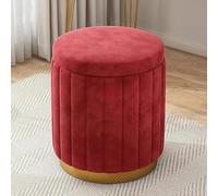 Round Upholstered Footstool with Storage - Velvet Dressing Table Stool for Bedroom, Living Room & Makeup Room, Multi-Purpose Storage Solution