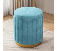 Round Upholstered Footstool with Storage - Velvet Dressing Table Stool for Bedroom, Living Room & Makeup Room, Multi-Purpose Storage Solution