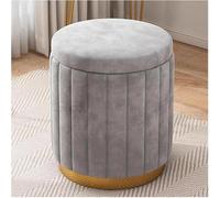 Round Upholstered Footstool with Storage - Velvet Dressing Table Stool for Bedroom, Living Room & Makeup Room, Multi-Purpose Storage Solution